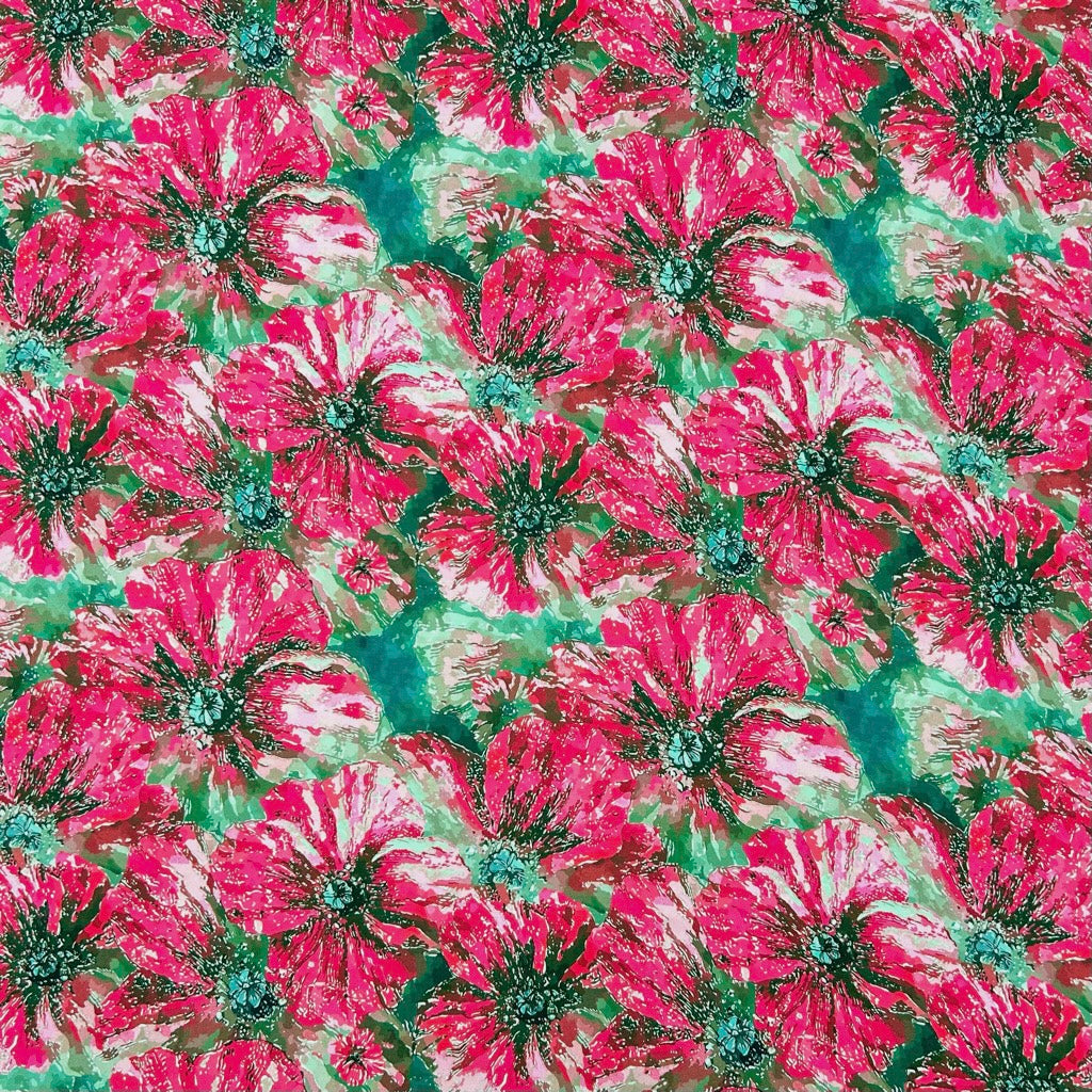Large Blossom Viscose Satin Fabric