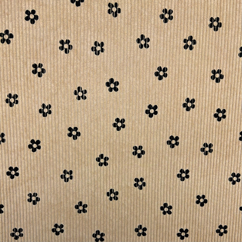 Dark Floral Stretch Corduroy Fabric