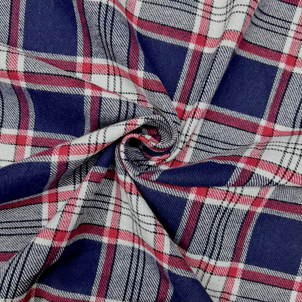 Navy and Red Check Brushed Cotton Fabric