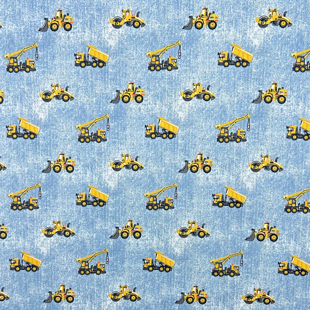 Construction Vehicles Cotton Poplin Fabric