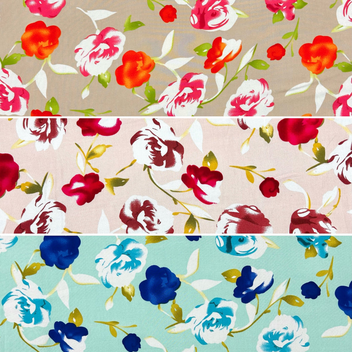 Country Roses Viscose Challis Fabric