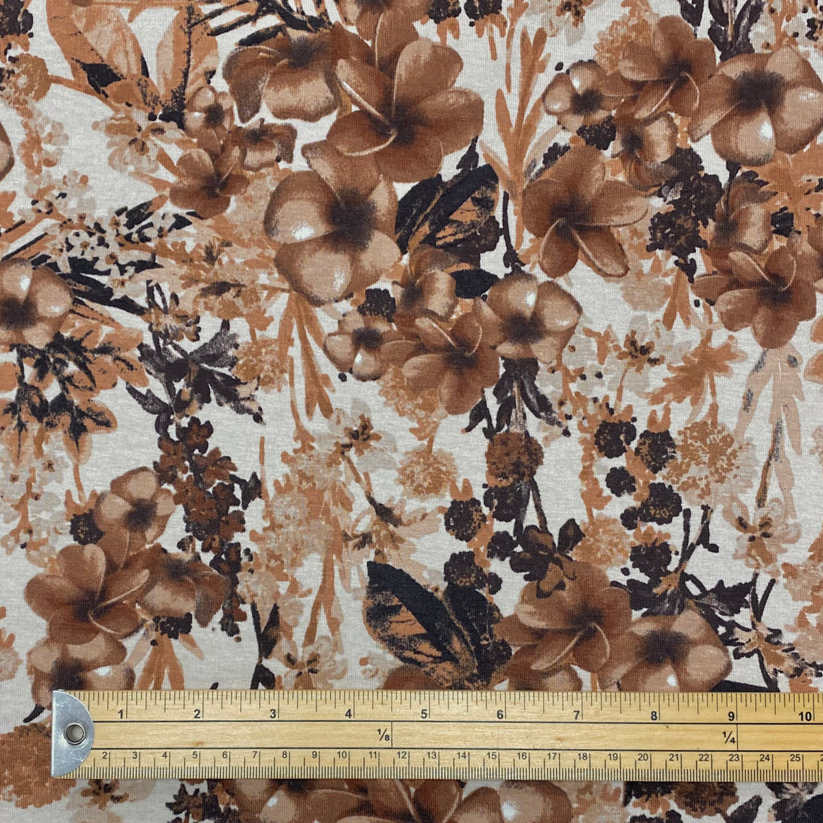 Brown Floral on Ivory Viscose Jersey Fabric