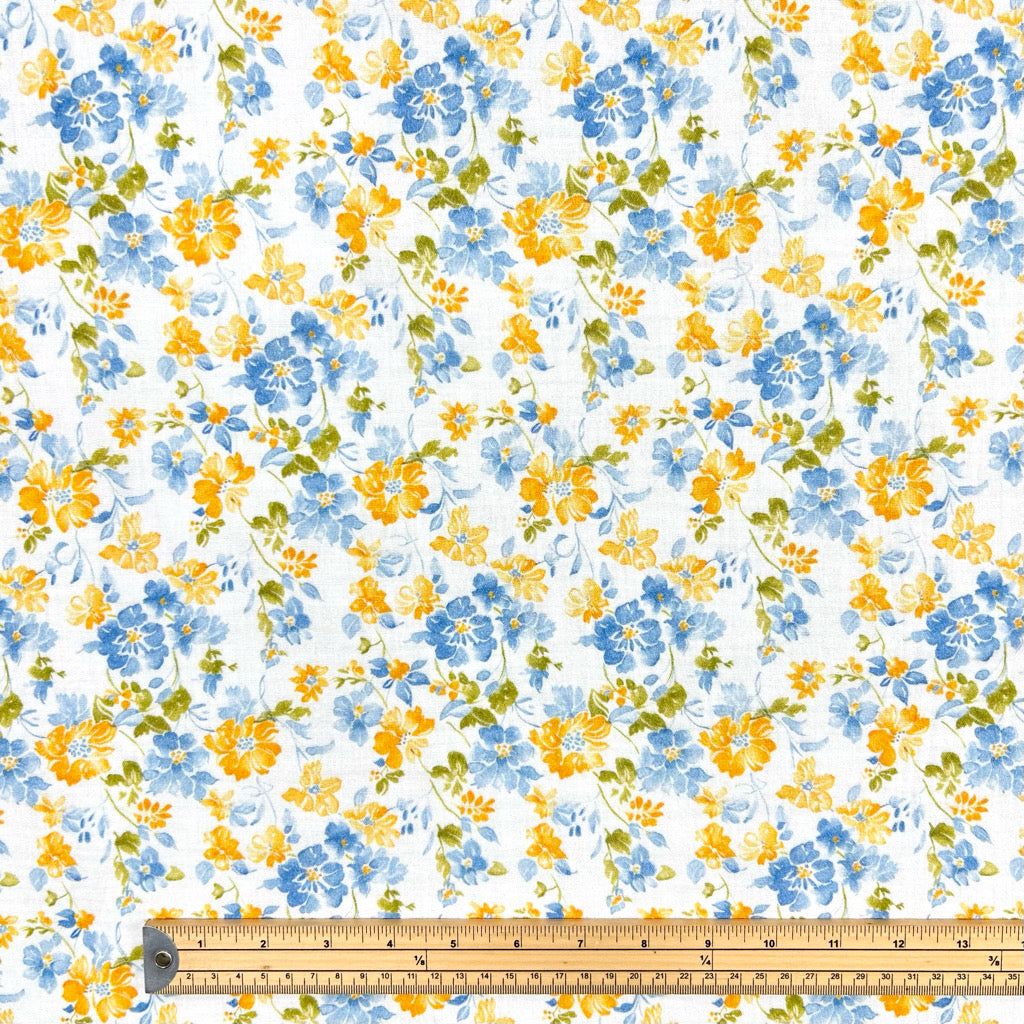 Blue and Yellow Blossom Double Gauze Fabric