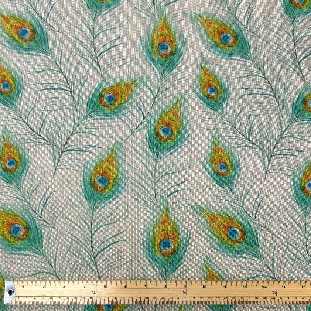 Peacock Feathers Digital Linen Look Polycotton Fabric