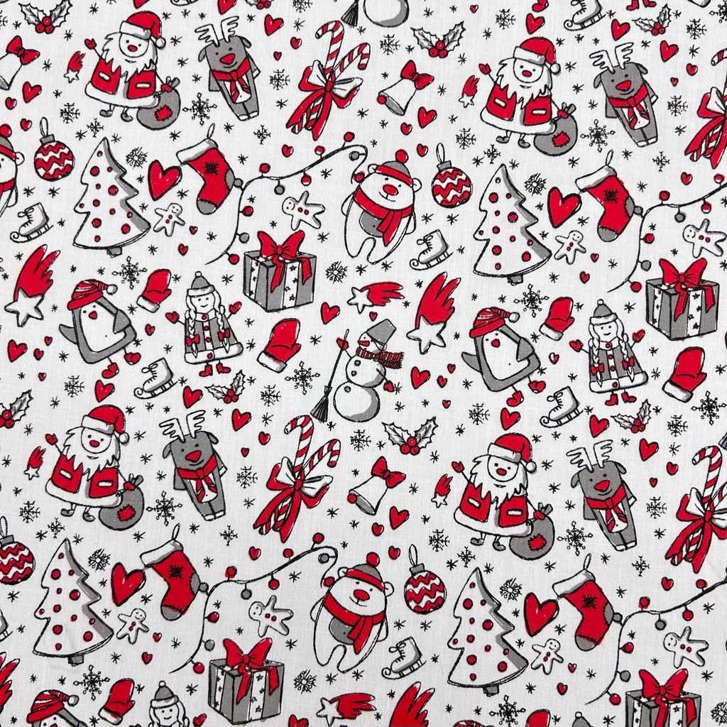 Christmas Doodles Polycotton Fabric