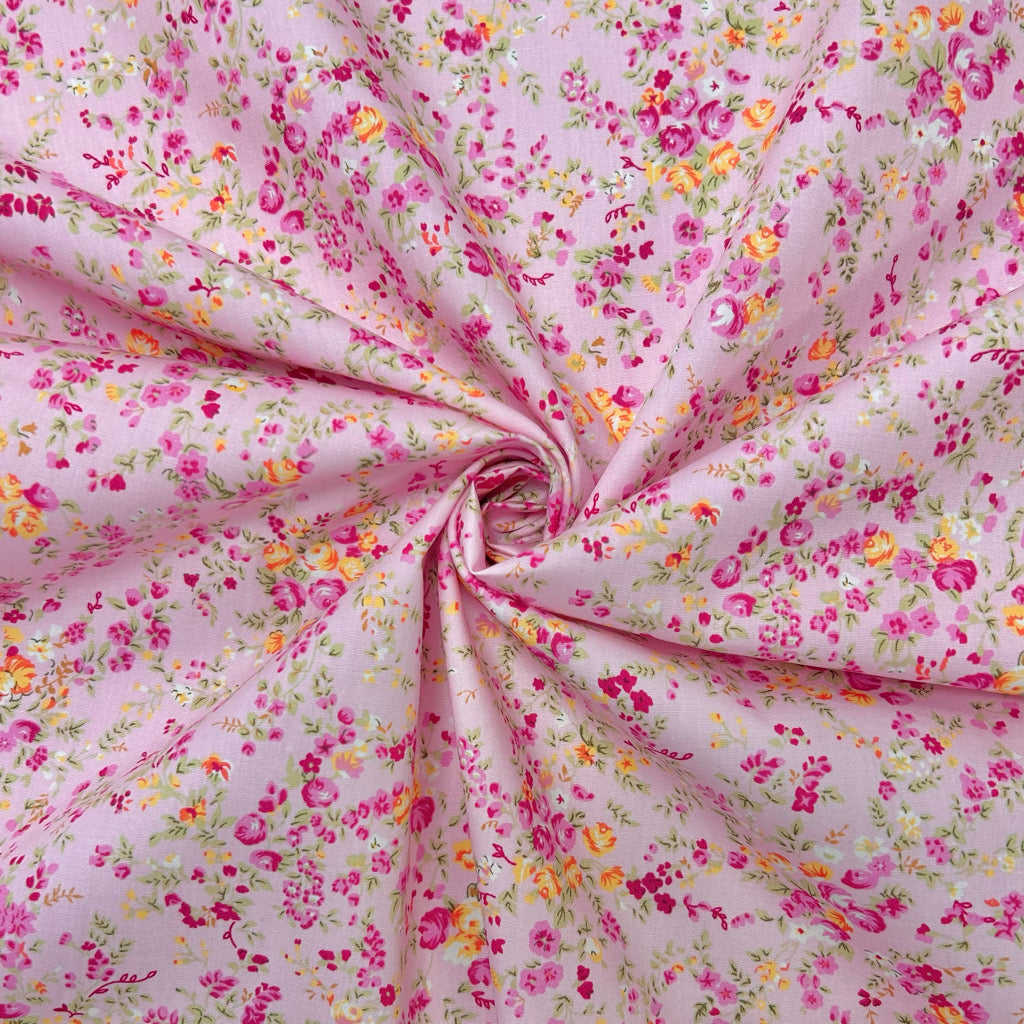 Mini Blooms Rose &amp; Hubble Cotton Poplin Fabric