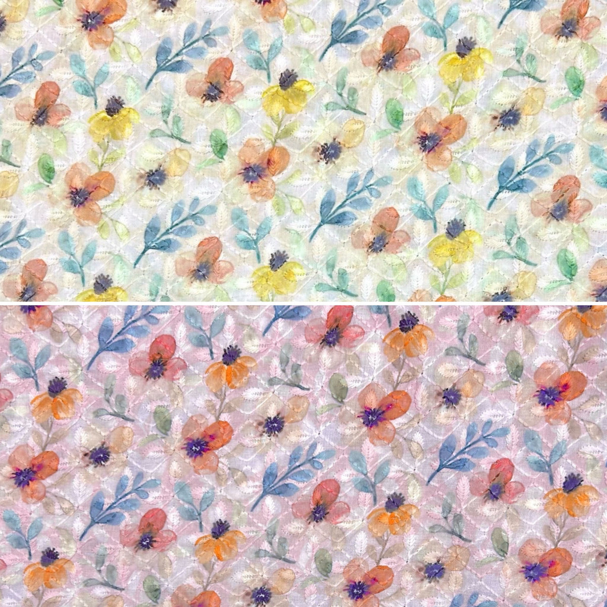 Floral Breeze Digital Embroidered Polycotton Fabric - Pound Fabrics