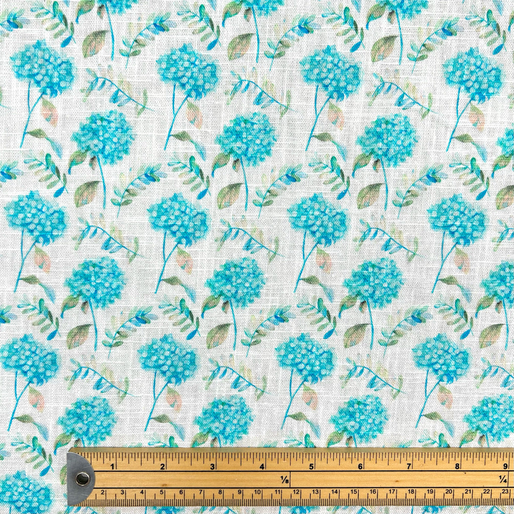 Teal Blossom Cotton Linen Fabric