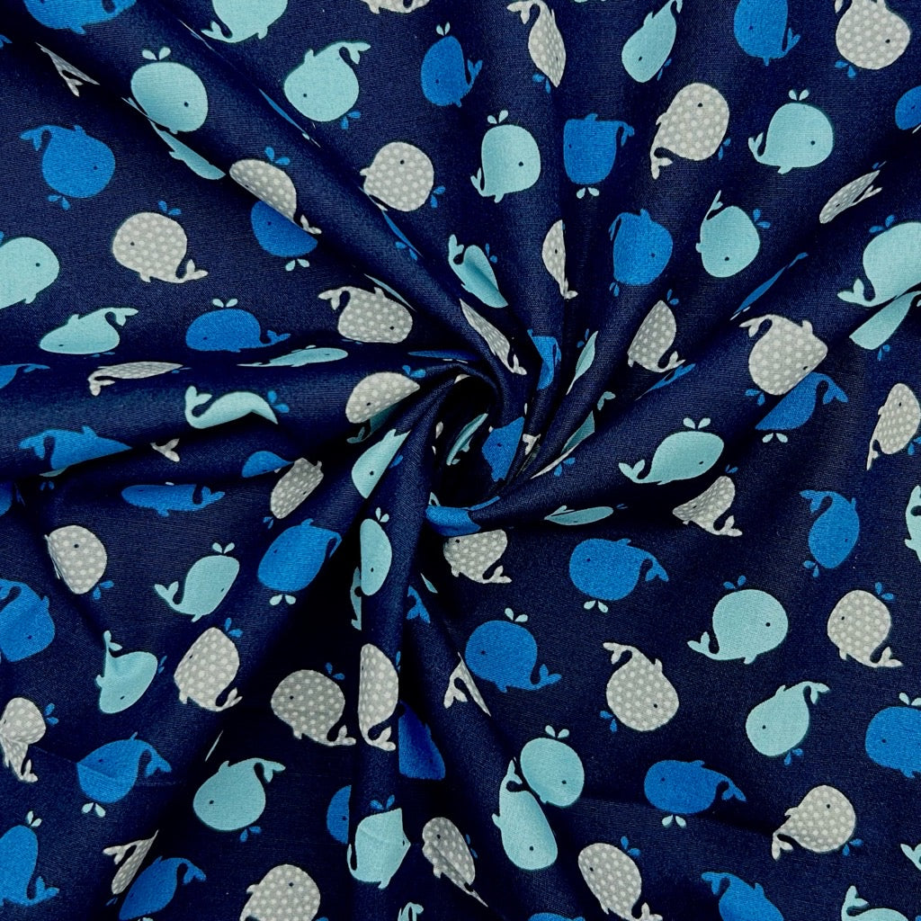 Playful Whales Cotton Poplin Fabric