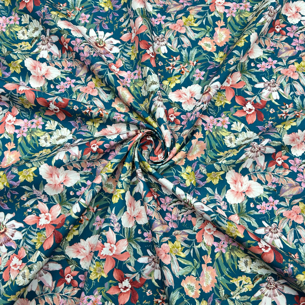 Bright Botanical Rose &amp; Hubble Cotton Poplin Fabric