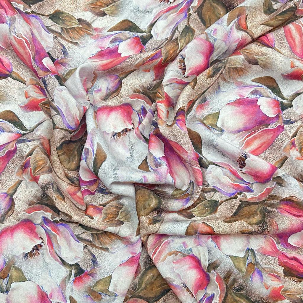 Pink/Purple Blooms Viscose Lawn Fabric - Pound Fabrics