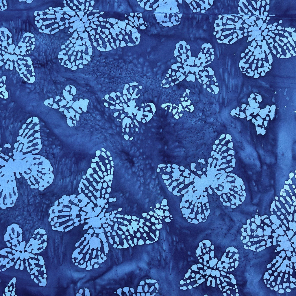 Large and Small Butterflies on Navy Cotton Batik Fabric