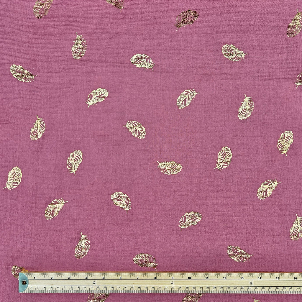 Gold Leaf on Dusky Pink Double Gauze Fabric - Pound Fabrics