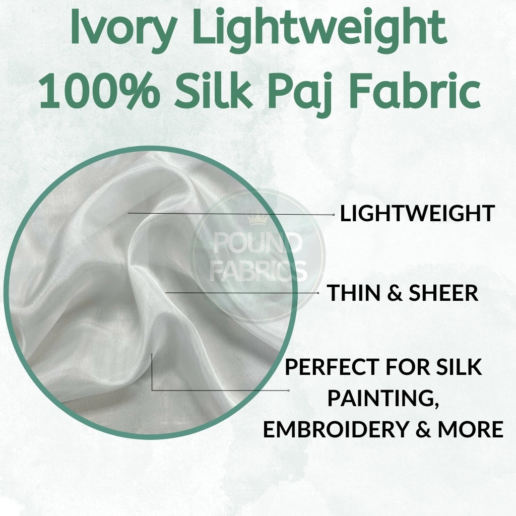 Plain Ivory Lightweight 100% Silk Paj Fabric