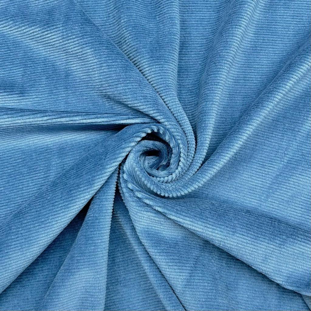 Thin Ribbed Blue Jersey Corduroy Fabric - Pound Fabrics