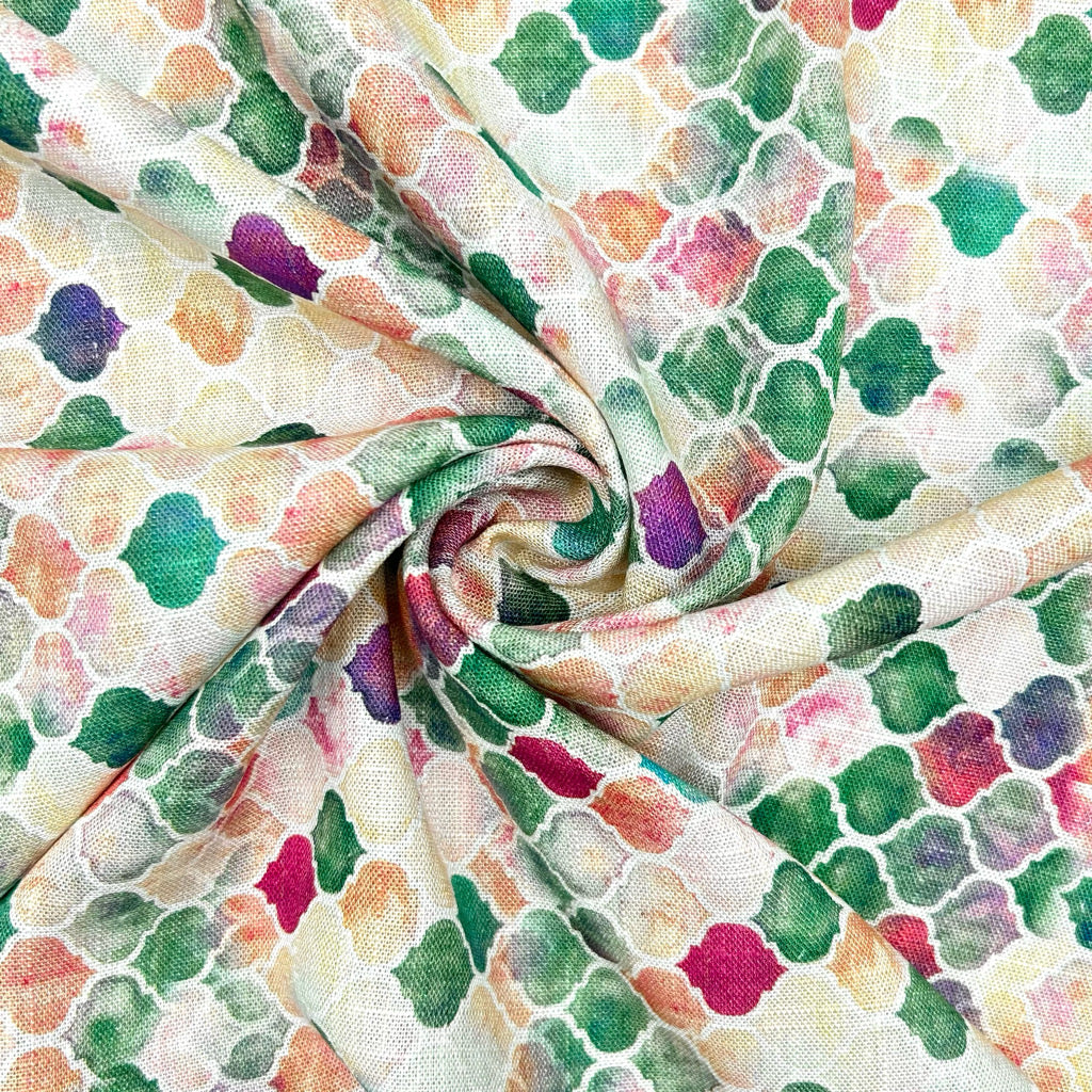Abstract Tiles Linen Viscose Fabric