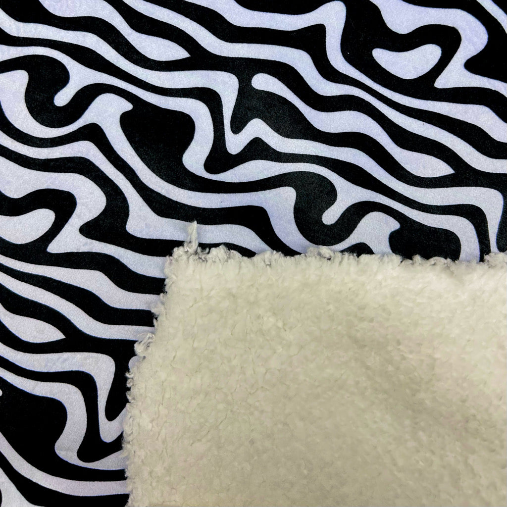 Wavy Ink Sherpa Fur Backed Fleece Fabric