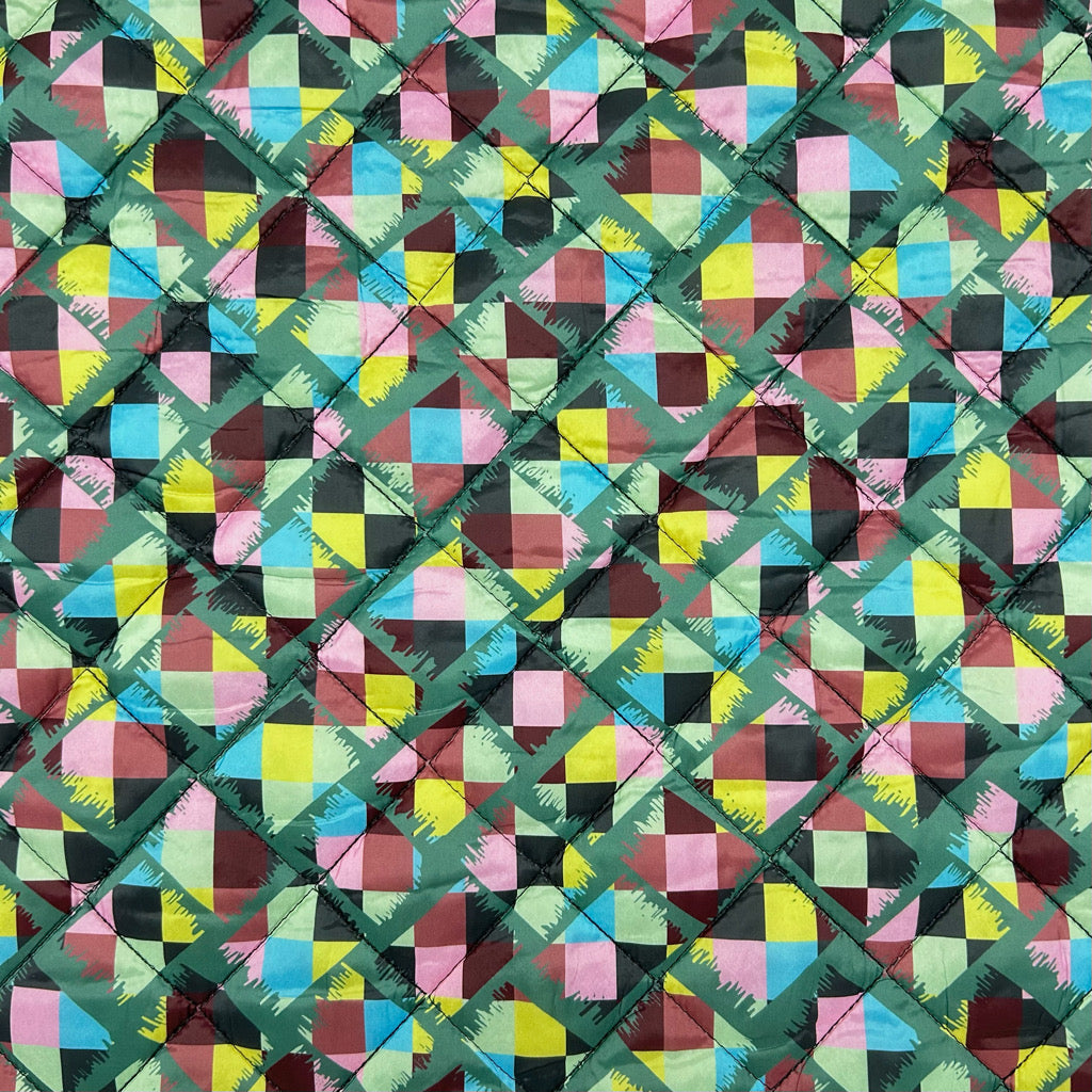 Abstract Check Quilted Polyester Fabric