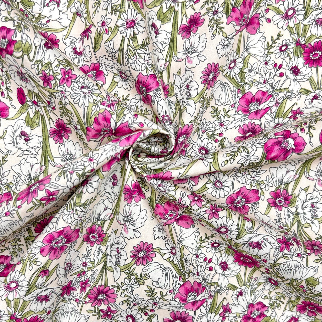 Countryside Garden Rose & Hubble Cotton Poplin Fabric