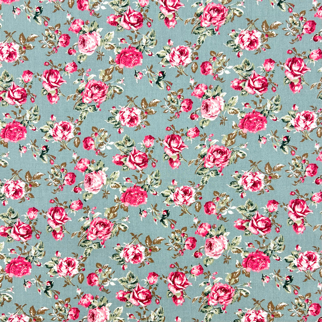 English Cottage Rose & Hubble Cotton Poplin Fabric