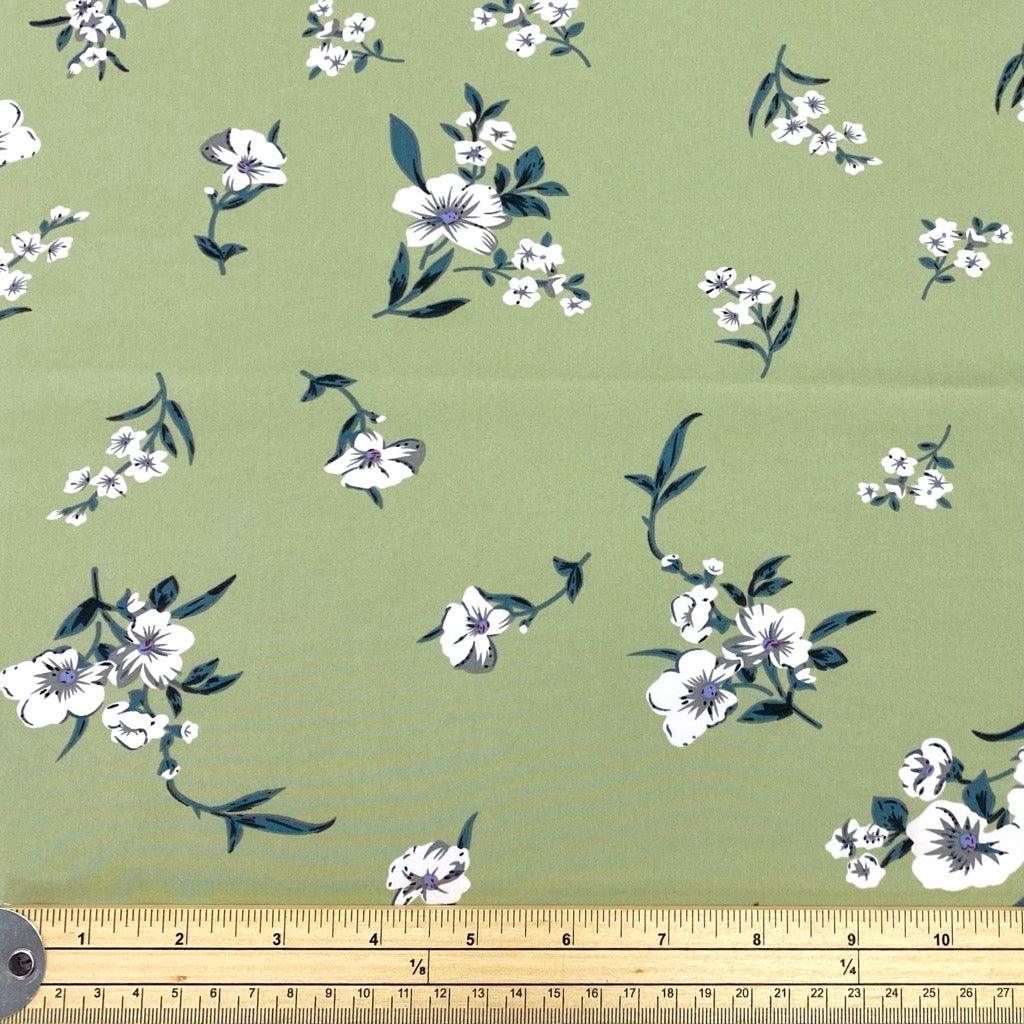 All Over White Flowers Stretch Polyester Fabric - 2m Pre-cut - Pound Fabrics