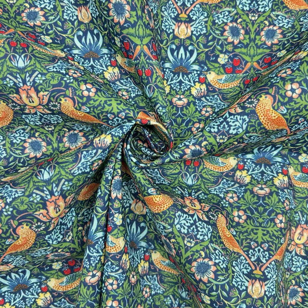 Birds and Strawberries Polycotton Fabric