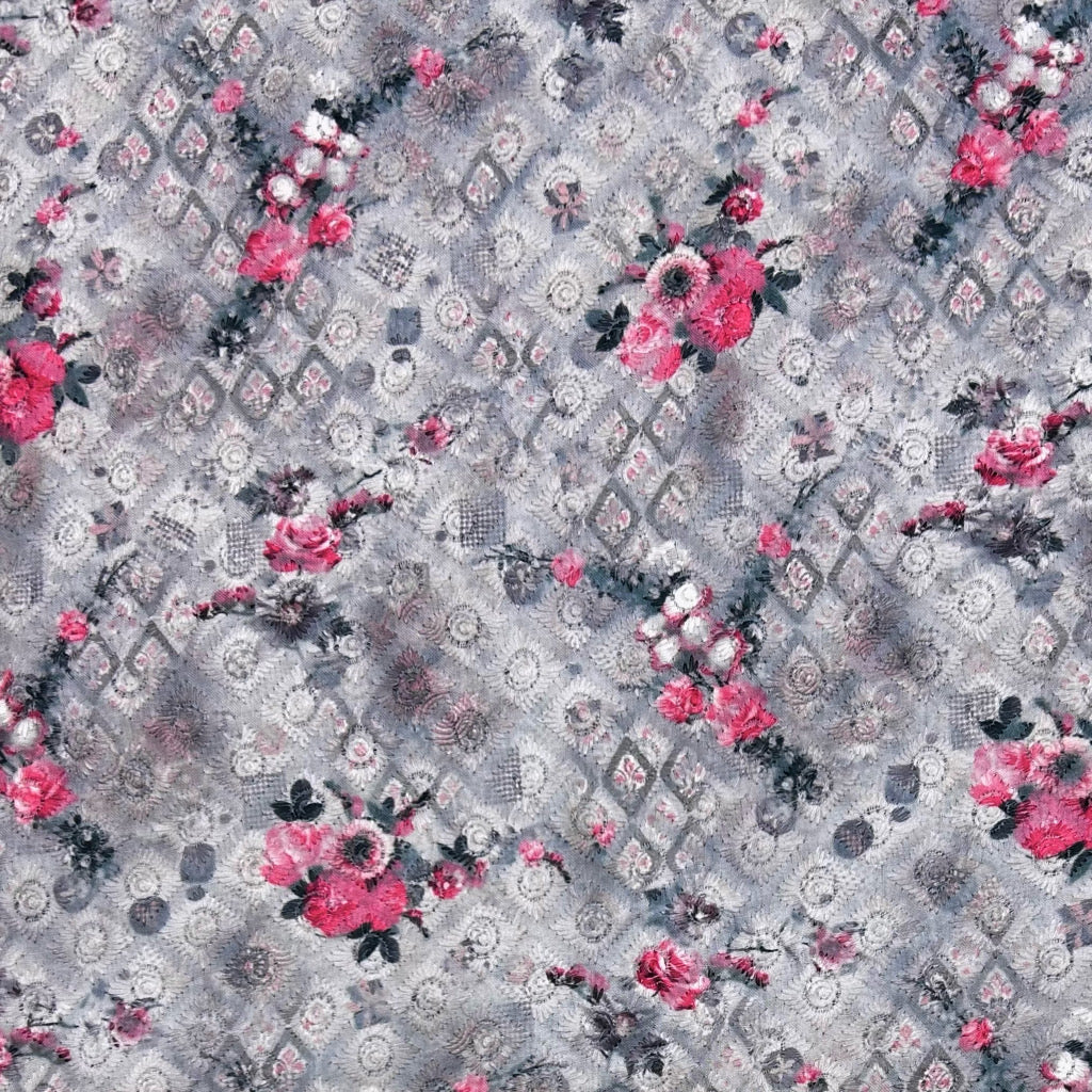 Rose Garden Digital Embroidered Polycotton Fabric - Pound Fabrics