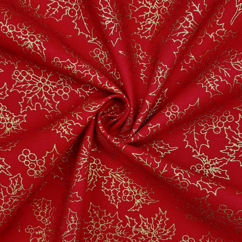 Golden Leaves Christmas Cotton Fabric