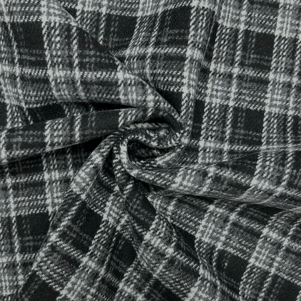 Layered Check Wool Blend Fabric