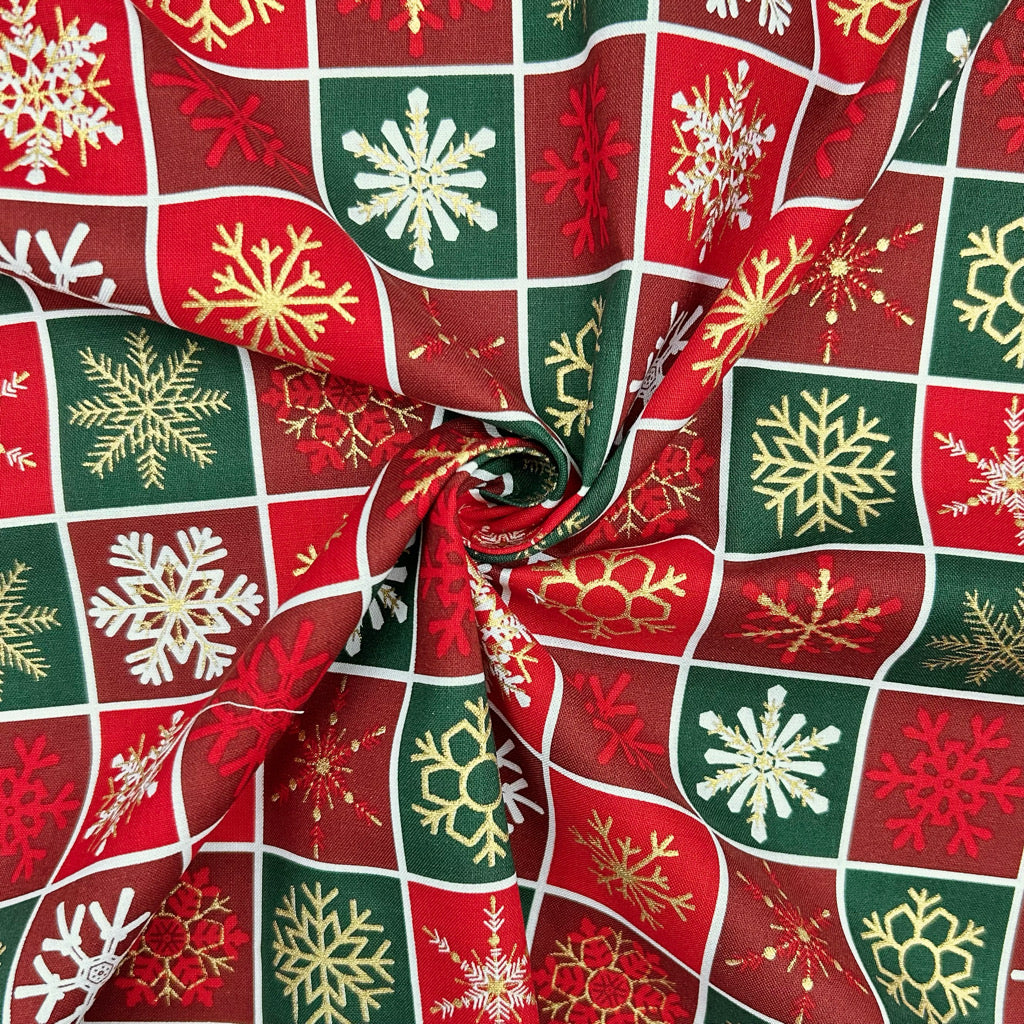 Snowflake Squares Christmas Cotton Fabric