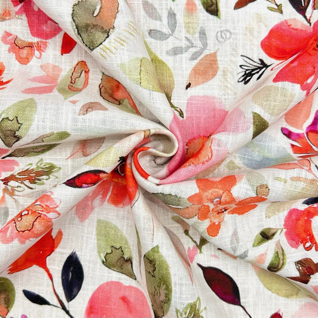Blossom Watercolour Cotton Linen Fabric