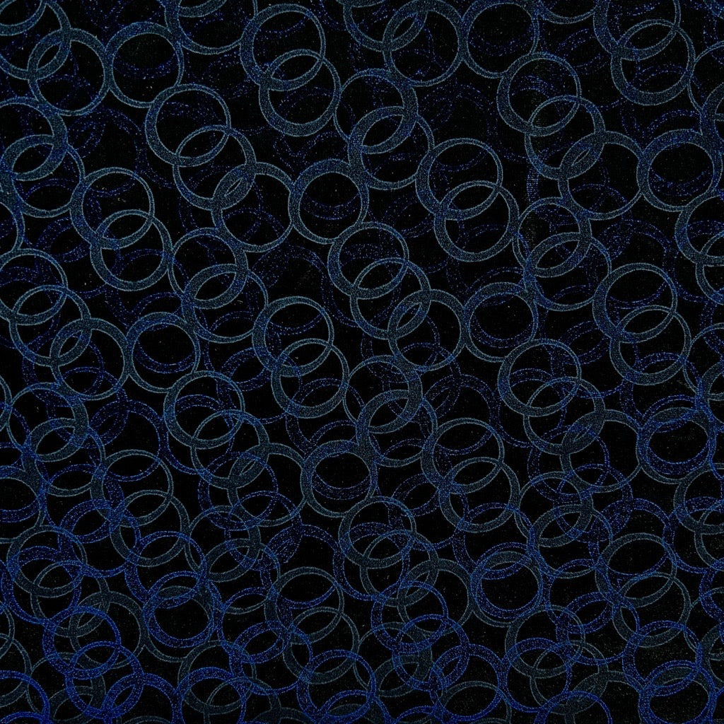 Blue Circles on Black Velvet Fabric