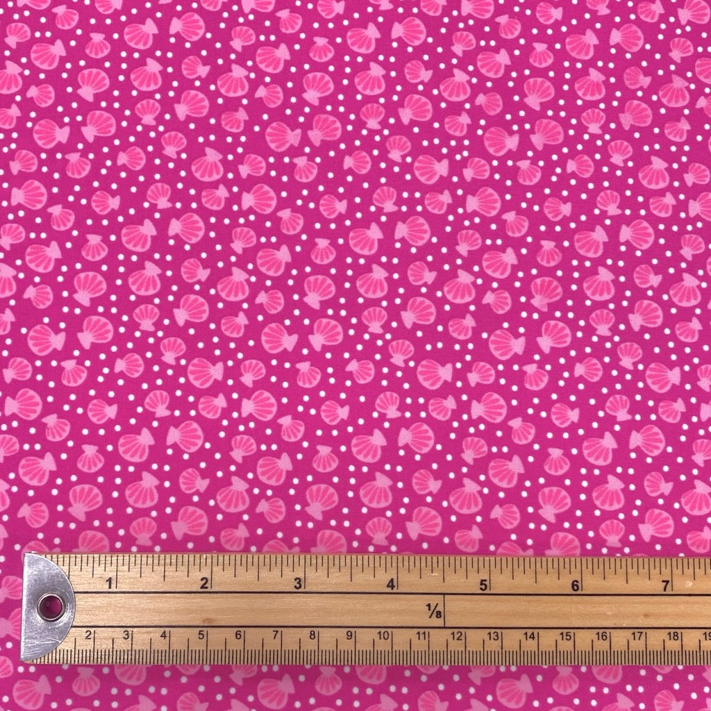 Seashells on Pink Lycra Spandex Fabric