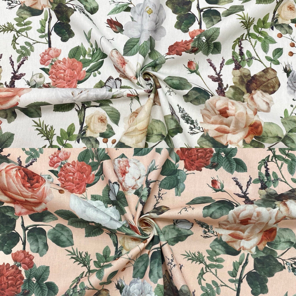 Large Graceful Floral Cotton Canvas Fabric