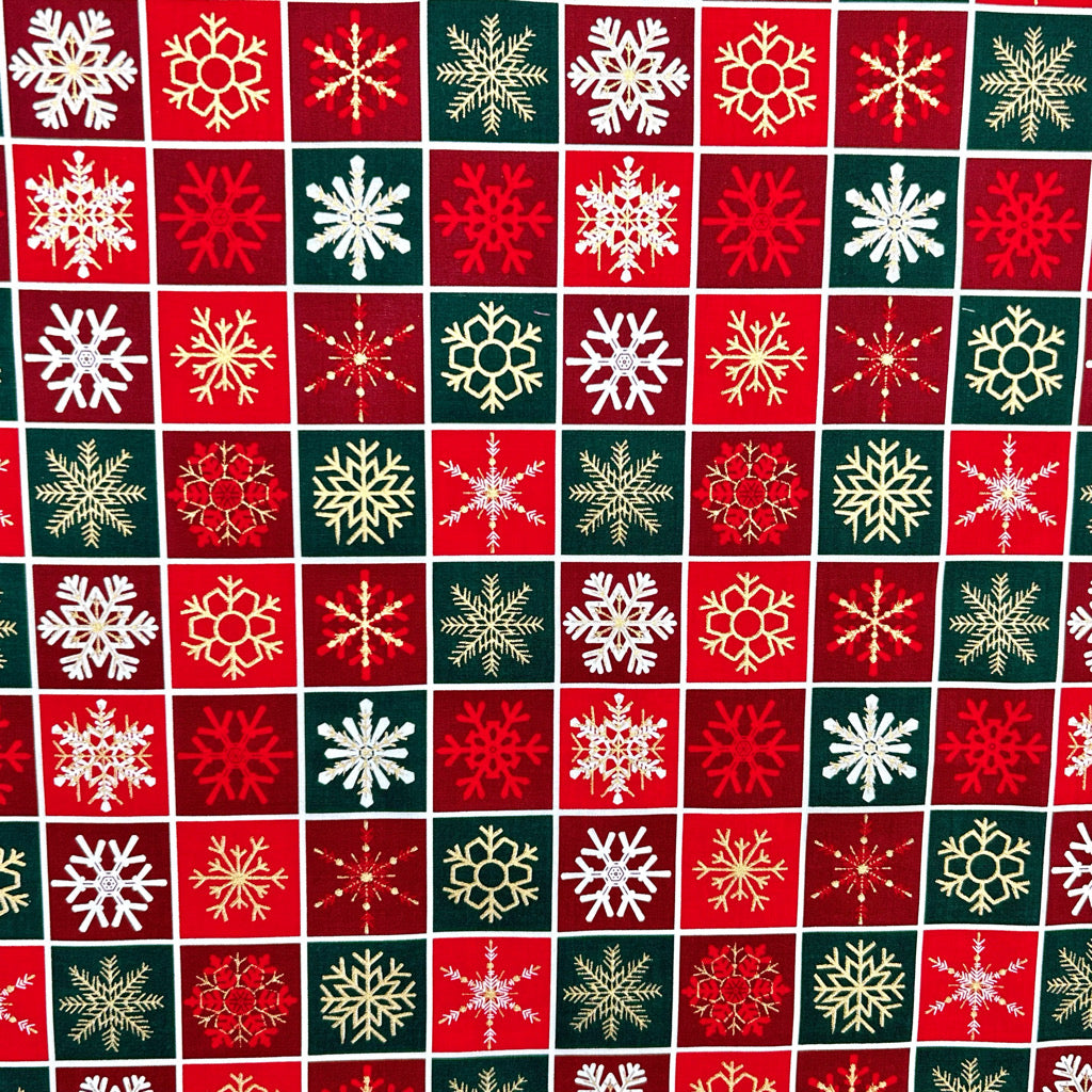 Snowflake Squares Christmas Cotton Fabric