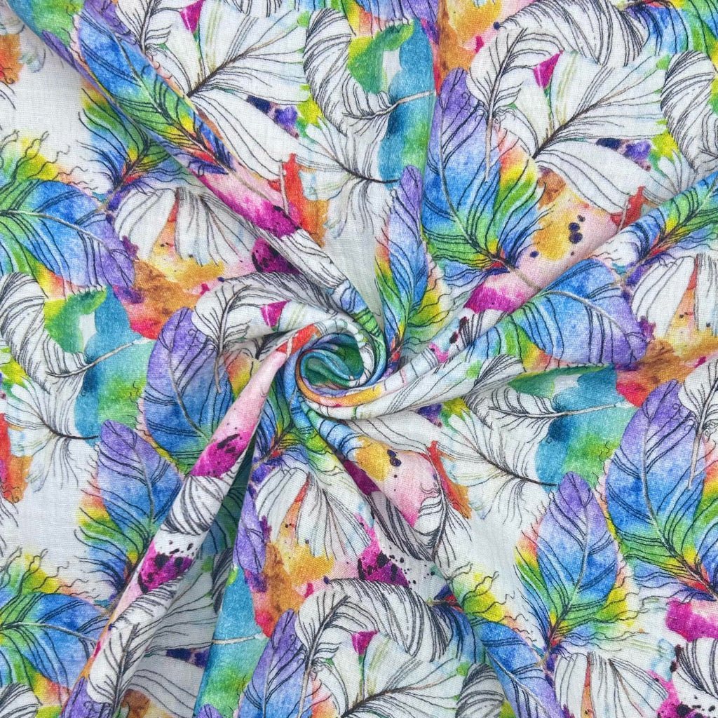 Colourful Feathers Double Gauze Fabric