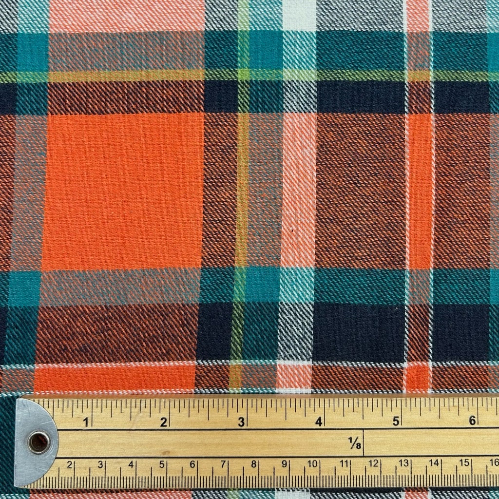 Orange and Teal Check Brushed Cotton Fabric