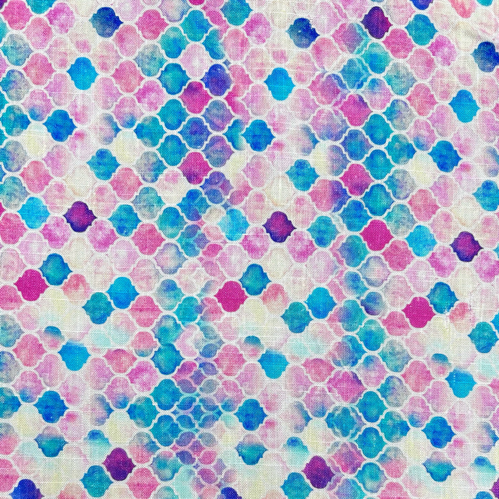 Abstract Tiles Linen Viscose Fabric