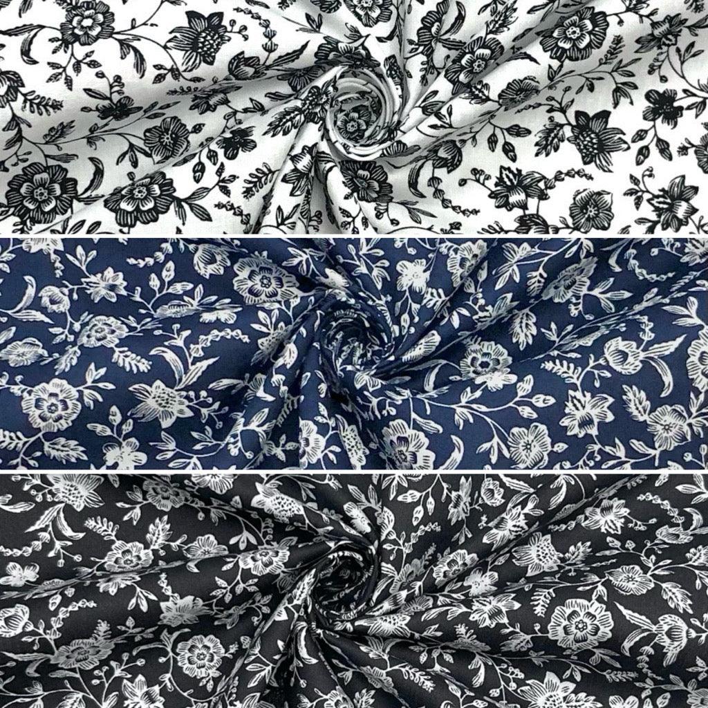 Allover Flower Vines Cotton Poplin Fabric - Pound Fabrics