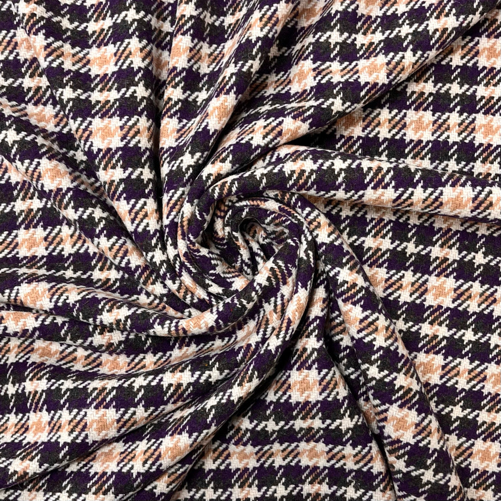 Purple/Beige Dogtooth Wool Blend Fabric - 2 metres for £9.95 #22