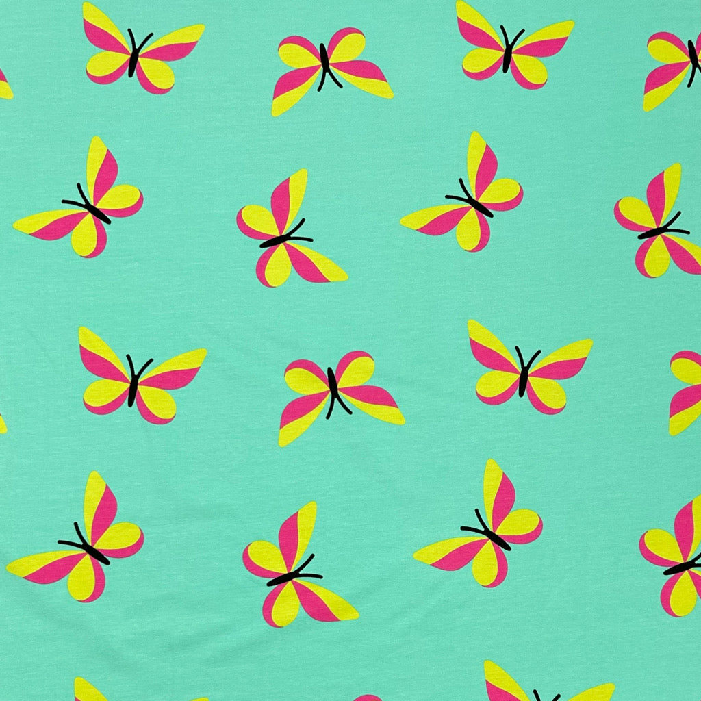 Cheerful Butterflies French Terry Fabric