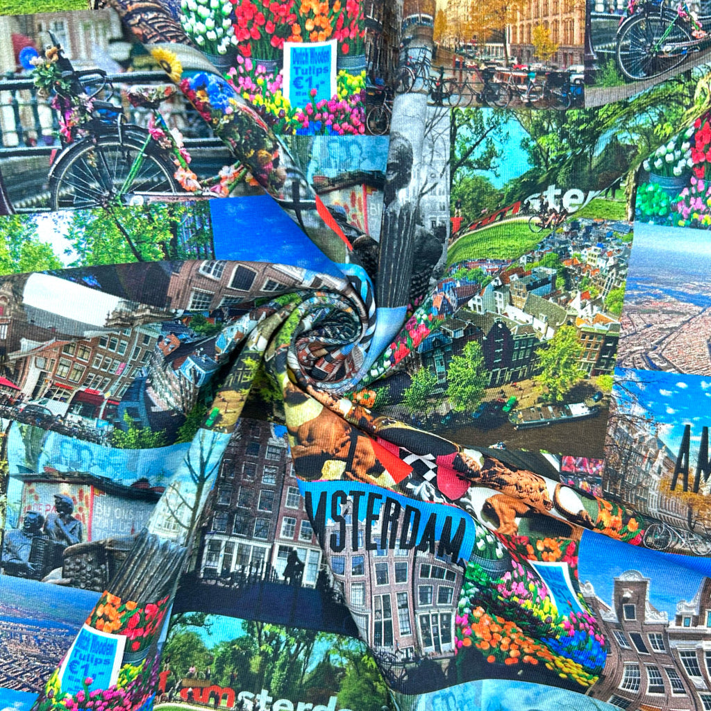 Amsterdam Cityscape Cotton Jersey Fabric