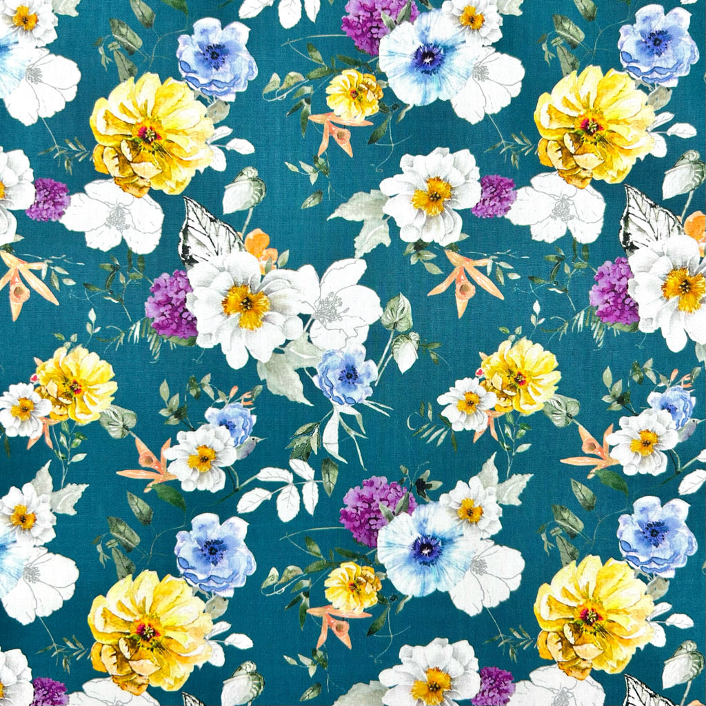 Floral Crush Rose & Hubble Cotton Poplin Fabric
