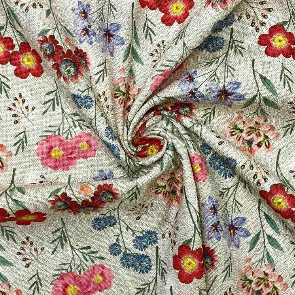 Bright Summer Flowers Cotton Canvas Fabric - Pound Fabrics