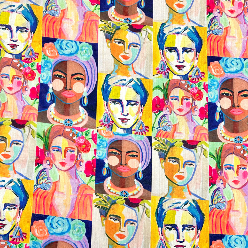 Glam Faces Faux Silk Fabric - Pound Fabrics