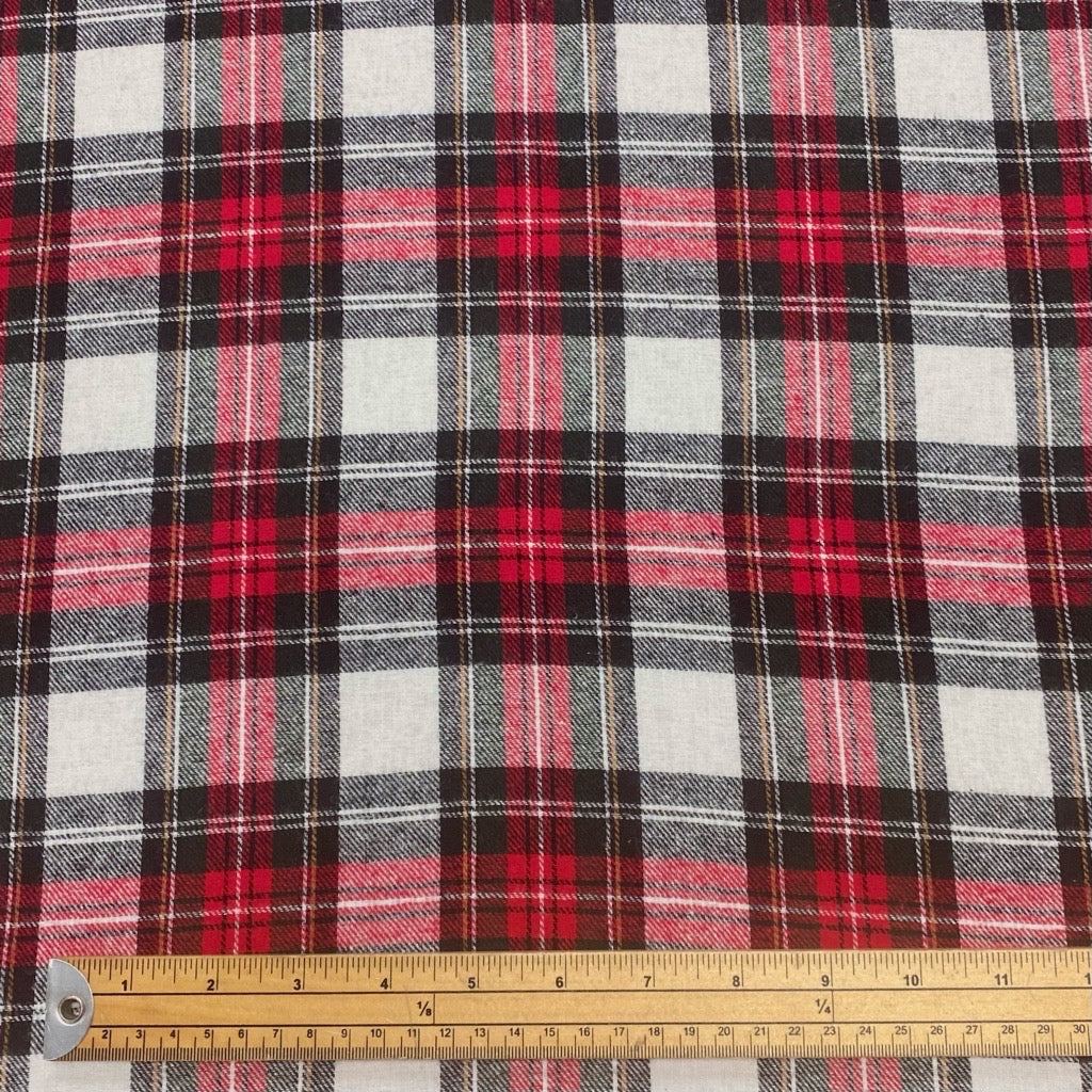 Red &amp; White Checkered Brushed Cotton Fabric