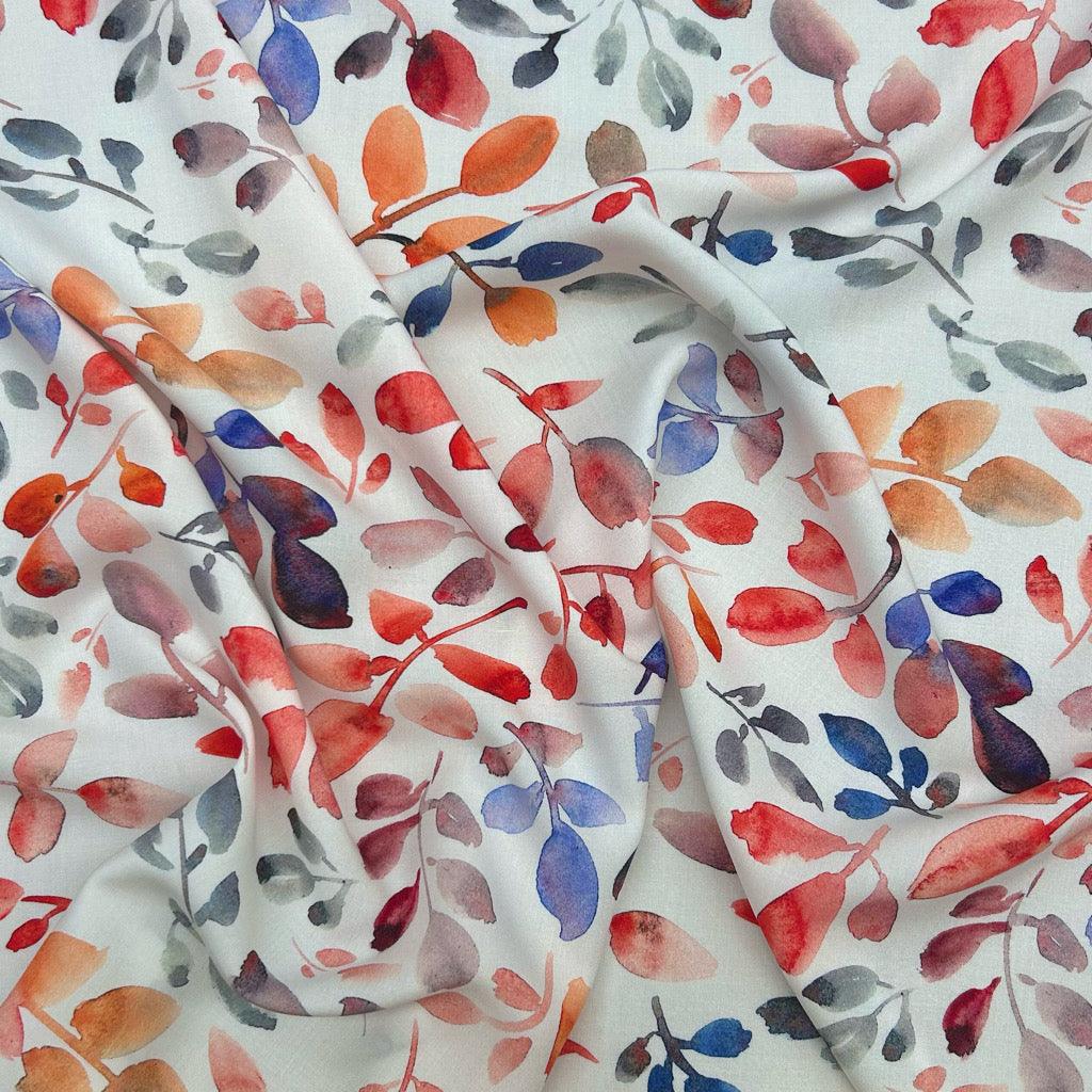 Multicoloured Leaves Viscose Challis Fabric - Pound Fabrics