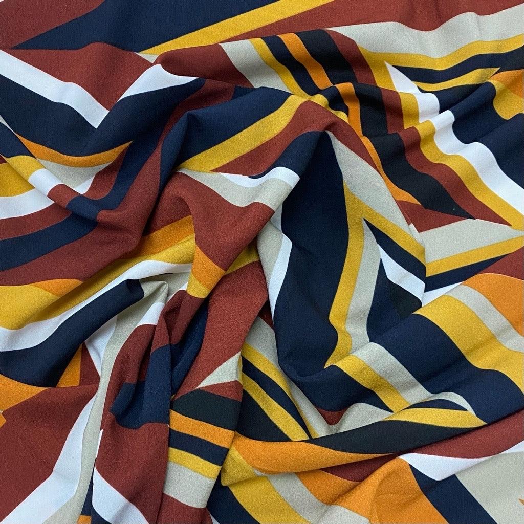 Orange & Brown Stripes Polyester Fabric - Pound Fabrics