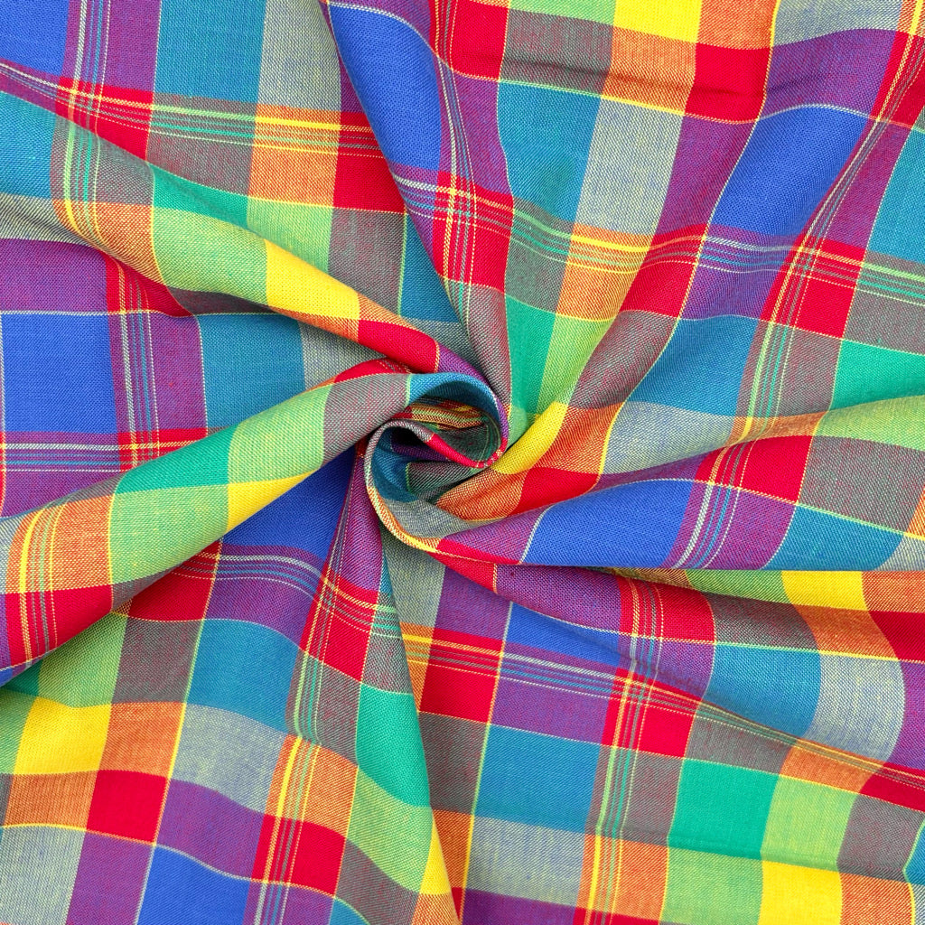 Rainbow Tone Madras Check Cotton Fabric