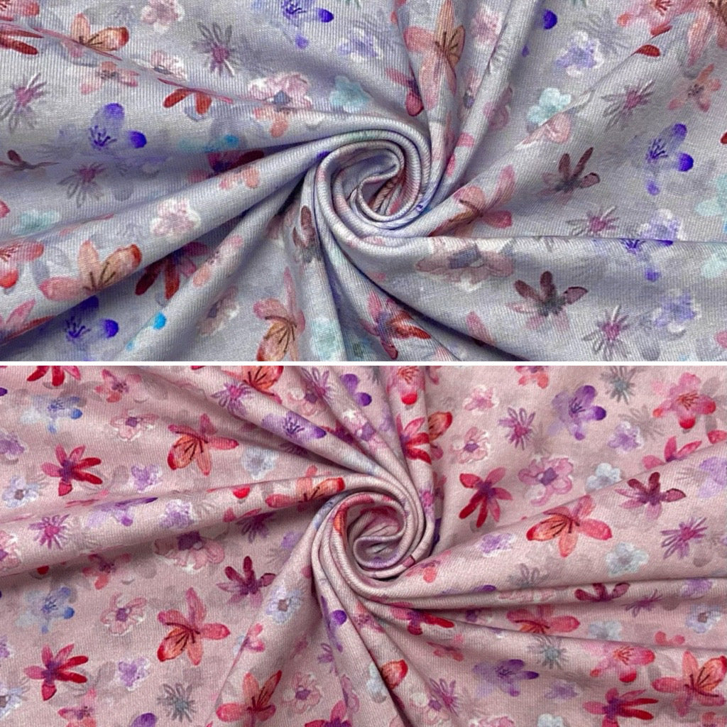 Small Watercolour Flowers Organic Cotton Jersey Fabric